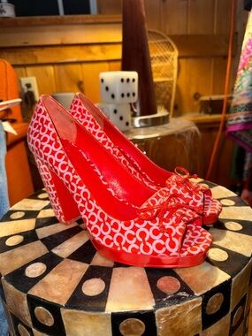 Coach “Corey” Cherry Red Peep Toe Heels